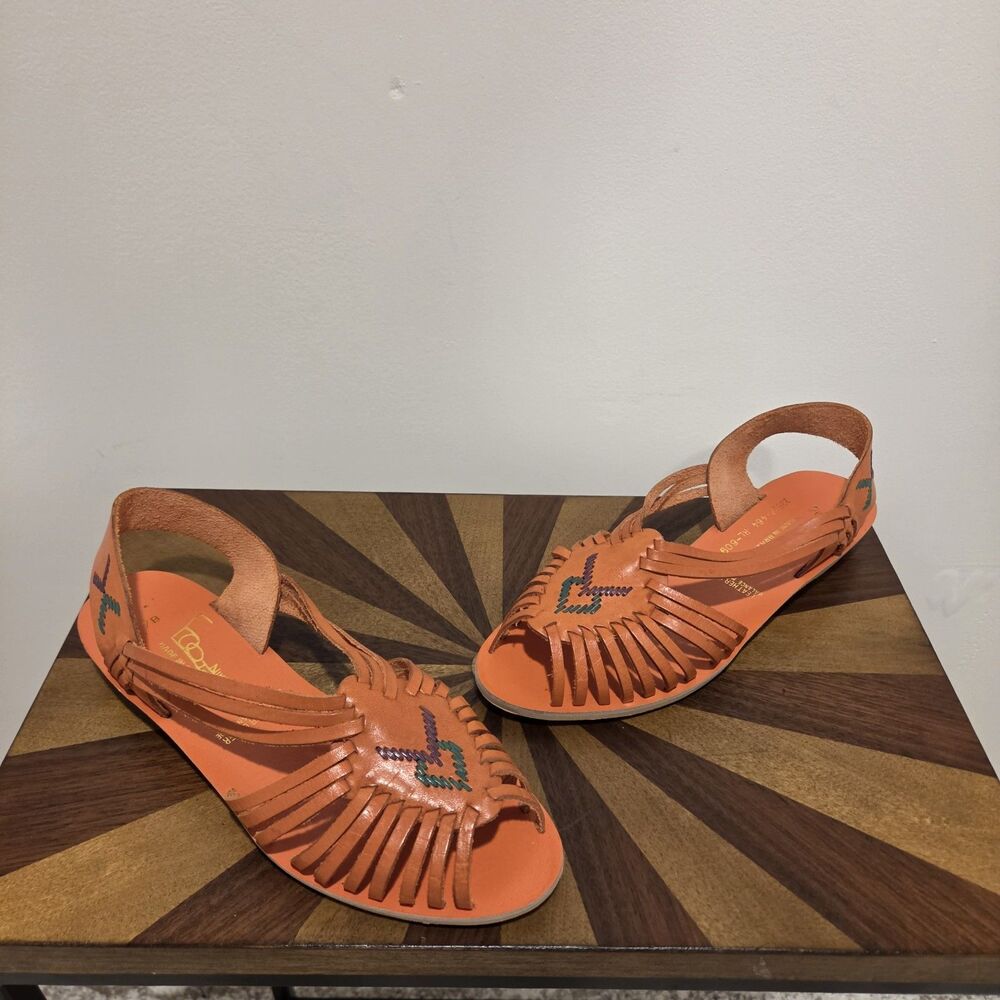 True Vintage 70s Foot Niks Sandals Shoes US 7B Orange Leather Boho Hippie Gypsy